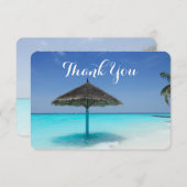 Tropisch strand met rieten paraplu dank u bedankkaart (Voorkant / Achterkant)