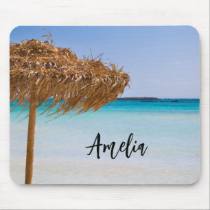 Tropisch strand met rieten parasol muismat