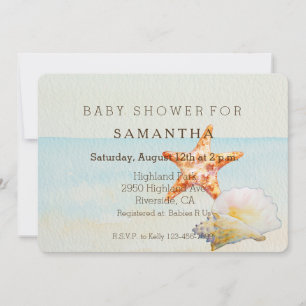 Tropisch strand met staarvis en kegel baby shower kaart