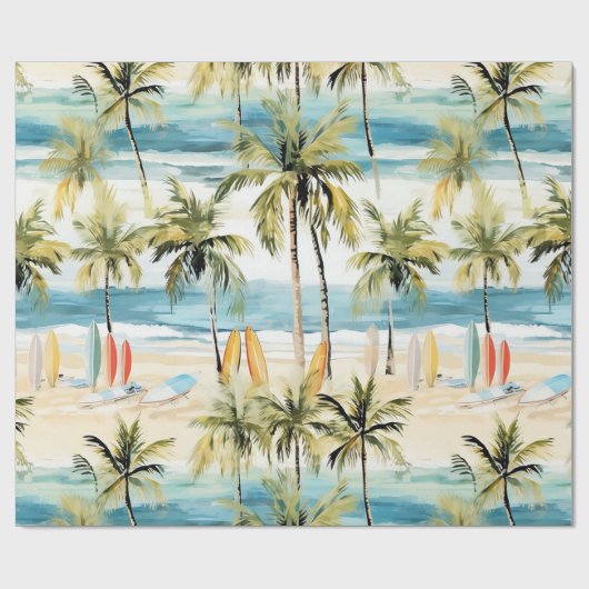 Tropisch strand met surfplanken inpakpapier (Vlak)