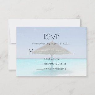 Tropisch strand met Thatched Umbrella Wedding RSVP Kaartje