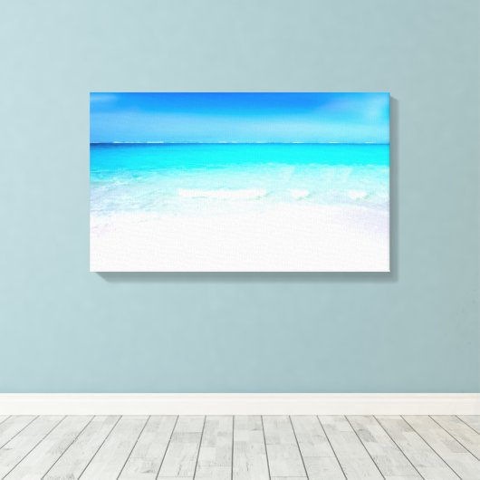 Tropisch strand met Turquoise-Zee Canvas Afdruk (Insitu (Houten vloer))