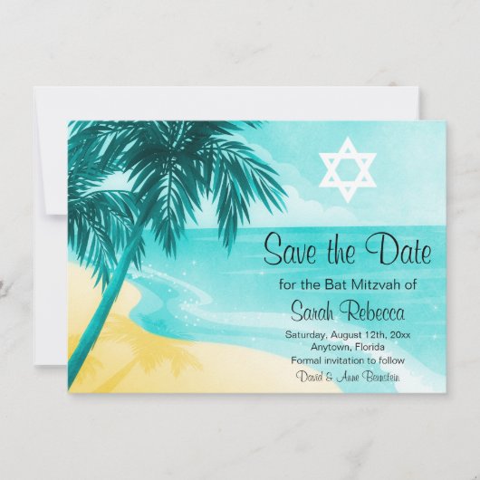 Tropisch strand Mitzvah sparen de Datum Save The Date (Voorkant)
