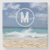 Tropisch strand Monogram Stenen Onderzetter (Voorkant)
