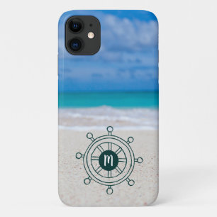 Tropisch strand nautisch schip roer monogram iPhone 11 hoesje