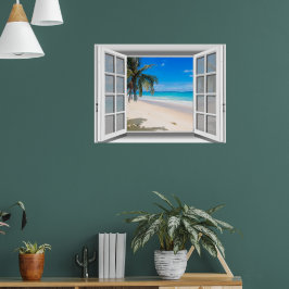 Tropisch strand nep raam uitzicht 3D Poster