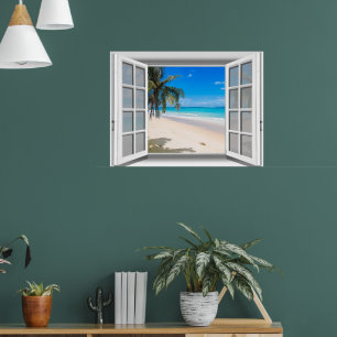 Tropisch strand nep raam uitzicht 3D Poster