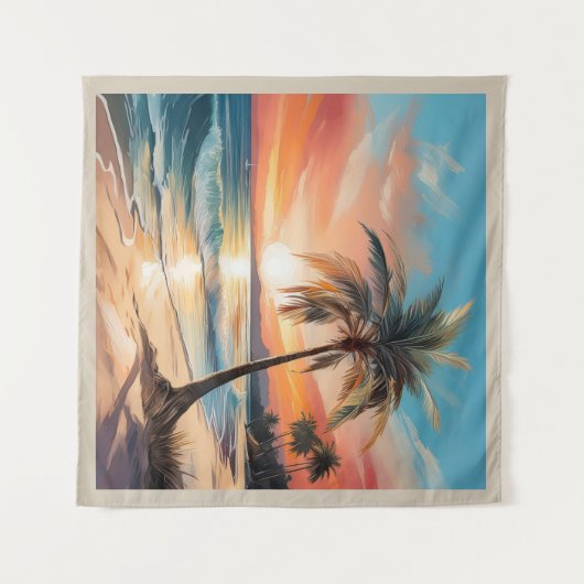 Tropisch strand Oceaan en Palm Tree SQ Wandkleed (Voorkant (horizontaal))