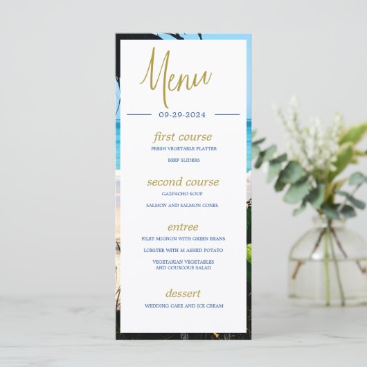 Tropisch strand oceaan zee zomer monogram menu (Staand voorkant)
