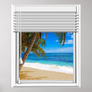 Tropisch strand Ocean Uitzicht Fake Window met Bli Poster