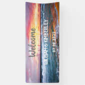 Tropisch strand Ocean Waves Sunset Elegant Wedding Spandoek (Verticaal)