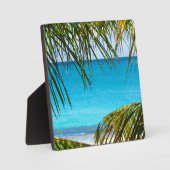 Tropisch strand omlijst met palmbladeren fotoplaat (Voorkant)