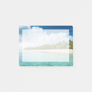 Tropisch strand omzoomd door palmen post-it® notes