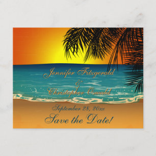 Tropisch strand op Sunset Wedding Save the Date