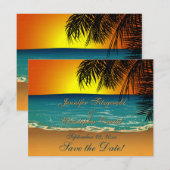 Tropisch strand op Sunset Wedding Save the Date (Voorkant / Achterkant)