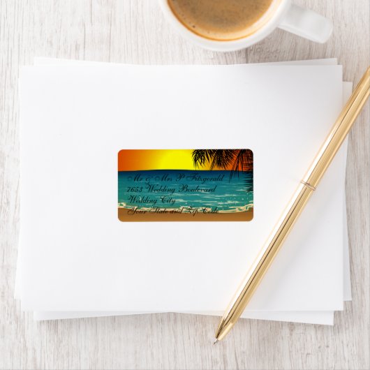 Tropisch strand op zonsondergang etiket (Insitu)