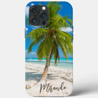 Tropisch strand palboom gepersonaliseerd iPhone 13 pro max hoesje