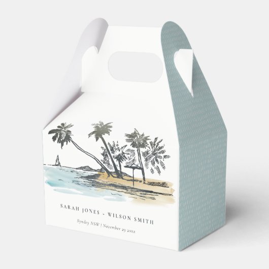 Tropisch strand palm Boom Waterverf bruiloft Bedankdoosjes (Achterkant)