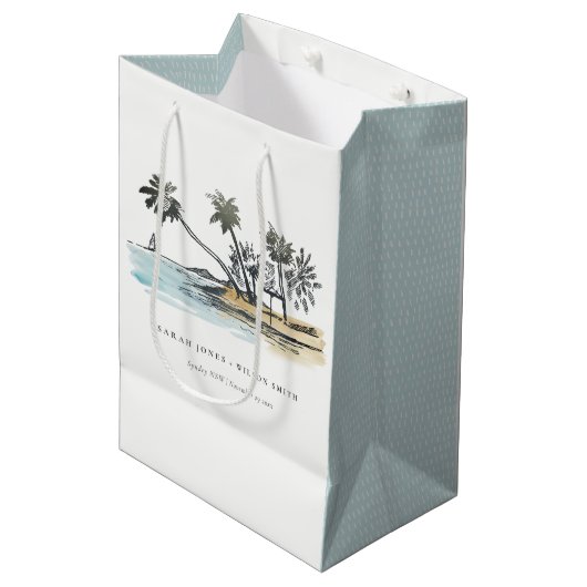 Tropisch strand palm Boom Waterverf bruiloft Medium Cadeauzakje (Voorkant Gekanteld)