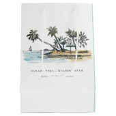 Tropisch strand palm Boom Waterverf bruiloft Medium Cadeauzakje (Achterkant)