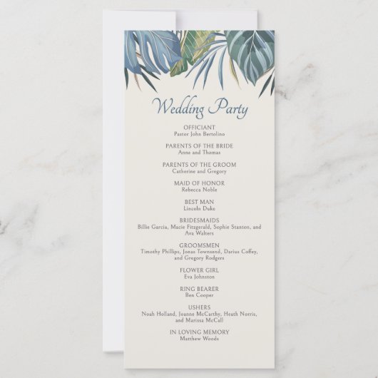 Tropisch strand Palm bruiloft programma (Achterkant)