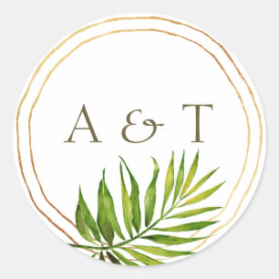 Tropisch strand   Palm Leaf Gold Rings Ronde Sticker