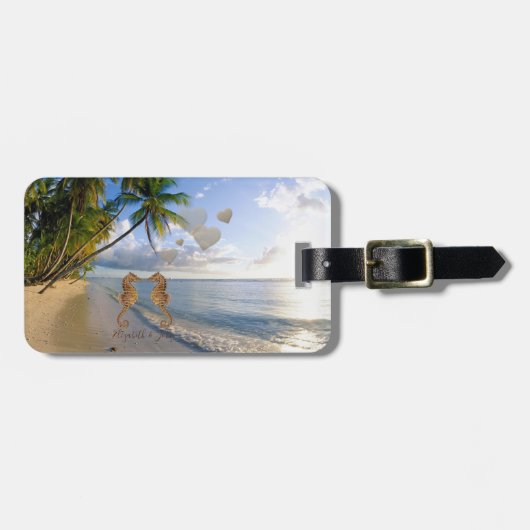 Tropisch strand, palm, seapaarden-Personalized Bagagelabel (Voorkant horizontaal)