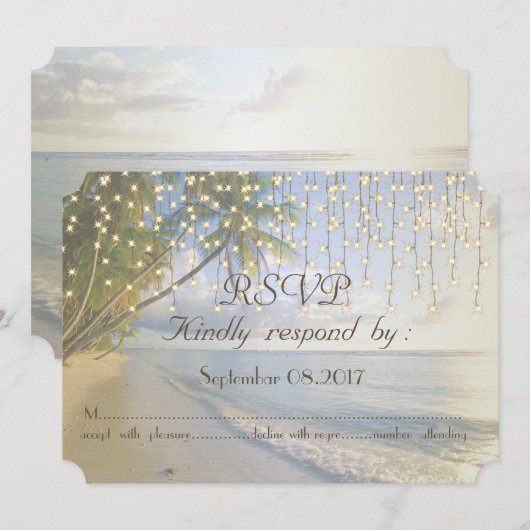 Tropisch strand, palm, slingerlicht RSVP Kaart (Voorkant / Achterkant)