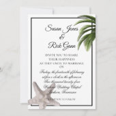 Tropisch strand palm Starfish Modern White Wedding Kaart (Voorkant)