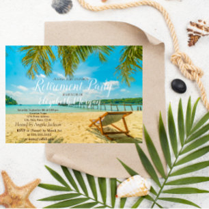 Tropisch Strand, Palm, Stoel Pensioenfeestje Kaart