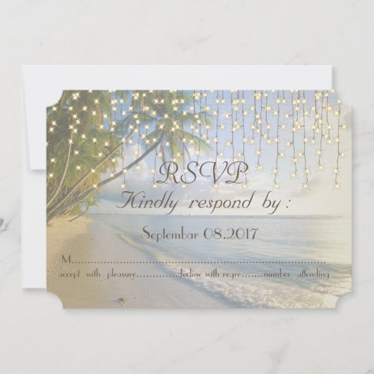 Tropisch strand, palm, String Lights RSVP Kaart (Voorkant)