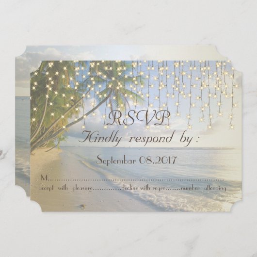 Tropisch strand, palm, String Lights RSVP Kaart (Voorkant / Achterkant)