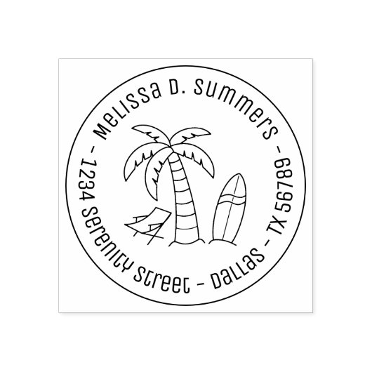 Tropisch strand palm Surfboard Round Address Rubberstempel (Afrduk)