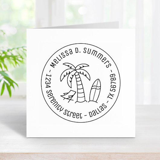 Tropisch strand palm Surfboard Round Address Rubberstempel