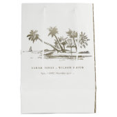 Tropisch strand palm Tree Sketch Bleek Gold Weddin Medium Cadeauzakje (Achterkant)
