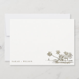 Tropisch strand palm Tree Sketch Bleek Gold Weddin Notitiekaartje