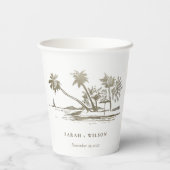 Tropisch strand palm Tree Sketch Bleek Gold Weddin Papieren Bekers (Achterkant)