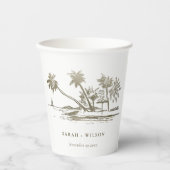 Tropisch strand palm Tree Sketch Bleek Gold Weddin Papieren Bekers (Voorkant)