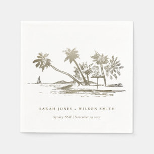 Tropisch strand palm Tree Sketch Bleek Gold Weddin Servet