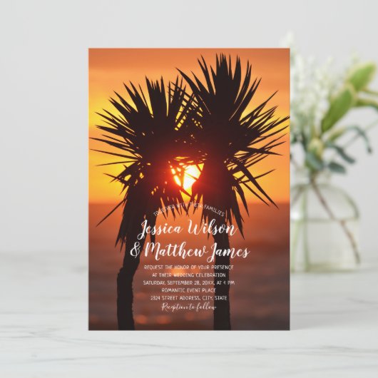 Tropisch strand palm Tree Sunset Weddenschap Kaart (Staand voorkant)