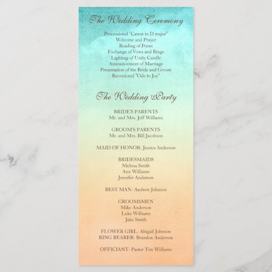 Tropisch strand Palm Tree Wedding Programma (Achterkant)