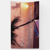 Tropisch strand, palm, zonsondergang, banner van h (Verticaal)