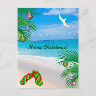 Tropisch strand, palmbomen & Teenslippers Kerst Feestdagenkaart