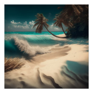 Tropisch strand palmbomen turkoois water perfect poster