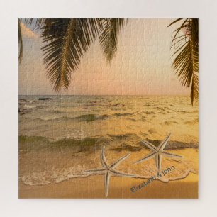 Tropisch strand palmbomen zonsondergang zeesterren legpuzzel