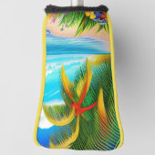 Tropisch strand palmboom scène golfheadcover (Draai 90)