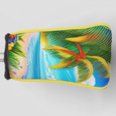 Tropisch strand palmboom scène golfheadcover (Voorkant)