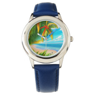 Tropisch strand palmboom scène horloge