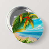 Tropisch strand palmboom scène ronde button 7,6 cm (Voorkant /achterkant)