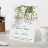 Tropisch strand palmen, schaduwen, roze Floral Bri Reclamebord Met Voetstuk (Insitu)